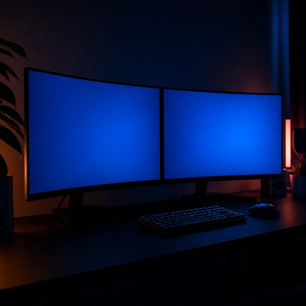 Monitores curvos con luz azul / Curved monitors with blue glow